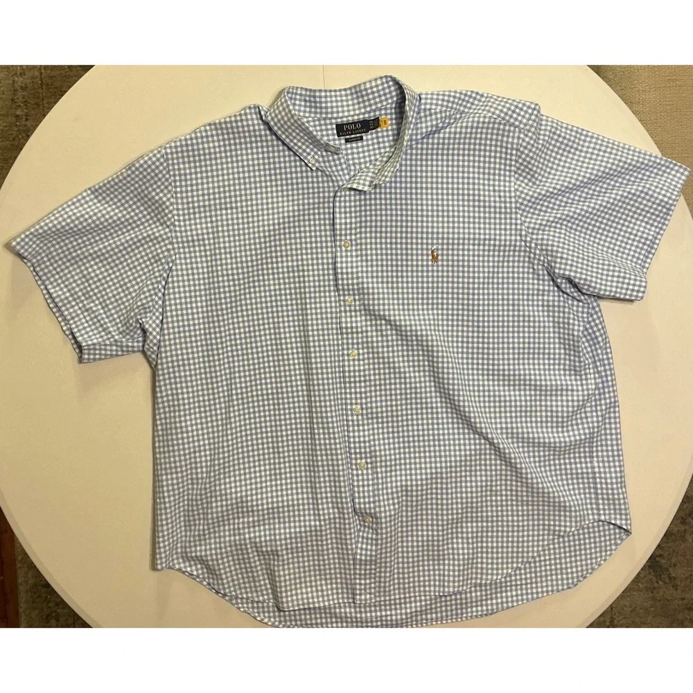 Polo Ralph Lauren Mens 3XB Gingham Short Sleeve‎ Button Down Shirt Flesh Pony